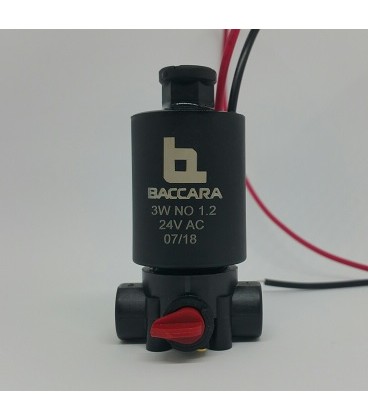 Solenoide BACCARA G75, 3 vías, 24 vAC, NO, base plástico, 1.2mm.