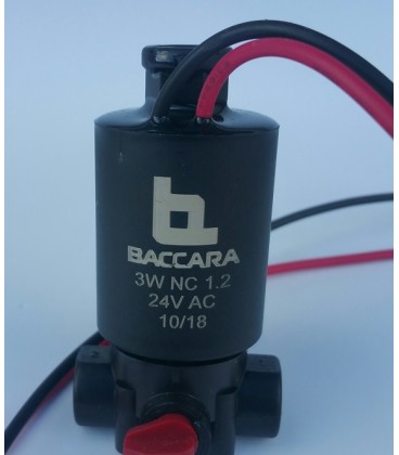Solenoide BACCARA G75, 3 vías, 24 vAC, NC, base plástico, 1.2mm.