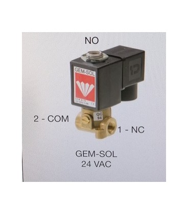 Solenoide Baccara GEMSOL, 3 VIAS, 24VAC N.O. 5,5W 2,0mm, base metálica.