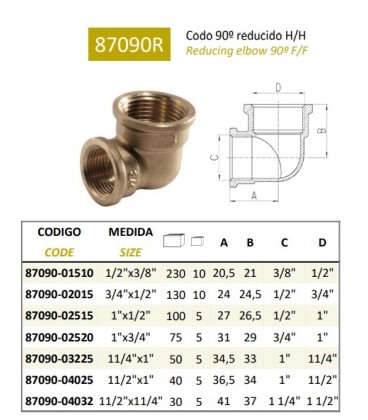 Codo reducido latón hembra