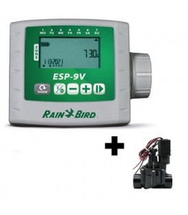 Programador de riego a pilas ESP-9V Rain-Bird + válvula 1" + solenoide de Impulsos. Rain Bird.